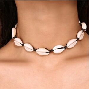 Puka Shell Choker Necklace Black Cowrie Shell 16”